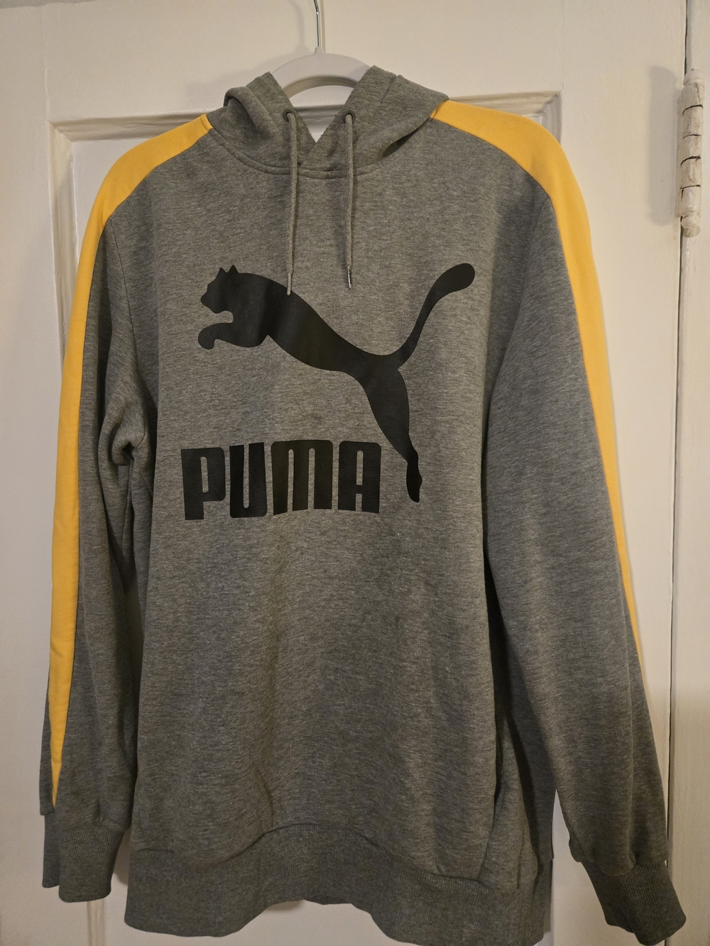 Puma Grey Hoodie with Yellow Shoulder Stripes